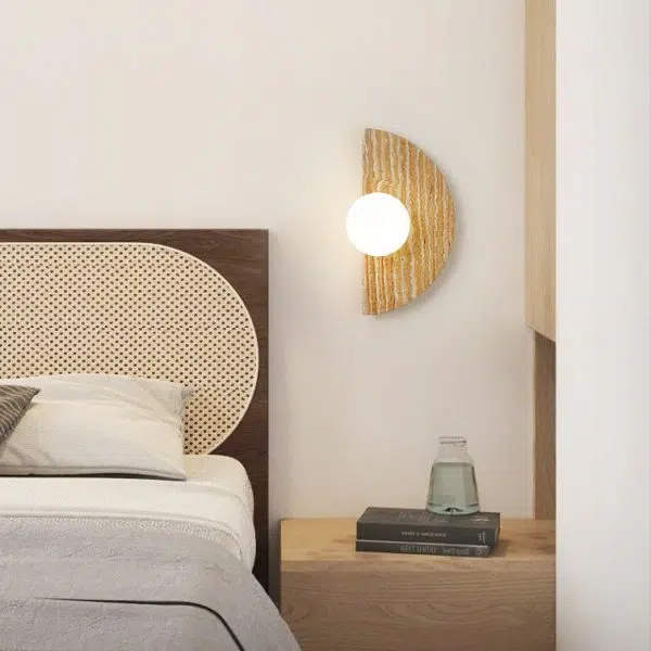 Japanese Wabi-sabi Semi-circular Stone Glass 1-Light Wall Sconce Lamp - Image 6