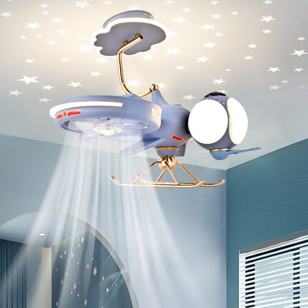 Modern Creative Resin Cartoon Airplane LED Flush Mount Ceiling Fan Light - Image 10