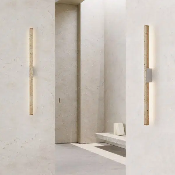 Japanese Wabi-Sabi Yellow Travertine Wood Long Strip LED Wall Sconce Lamp - Image 13