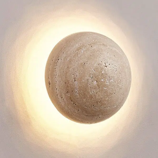 Japanese Minimalist Round Yellow Travertine Wabi-Sabi LED Wall Sconce Lamp - Image 8
