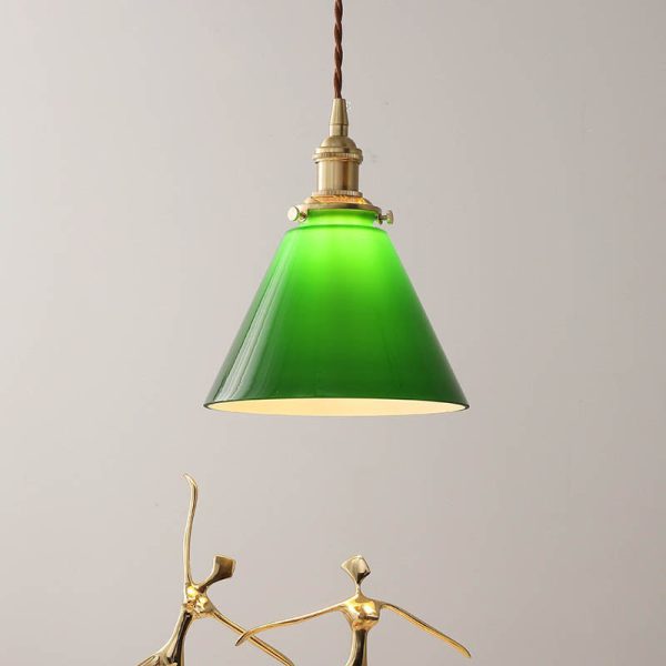 Contemporary Retro Green Cone Glass Copper 1-Light Pendant Light For Living Room - Image 2