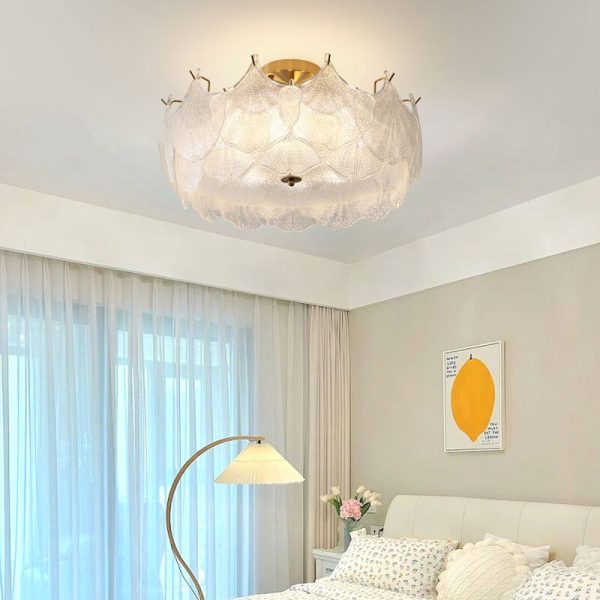 Traditional French Ginkgo Leaf Hardware Glass 5/8 Light Semi-Flush Mount Ceiling Light For Living Room - Image 7