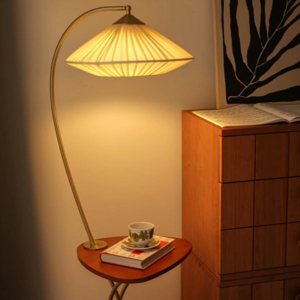 Traditional Vintage Round Cone Table Fabric Iron 1-Light Standing Floor Lamp For Bedroom - Image 7