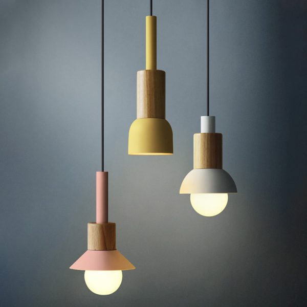 Contemporary Scandinavian Irregular Round Cylinder Iron Wood 1-Light Pendant Light For Living Room - Image 2