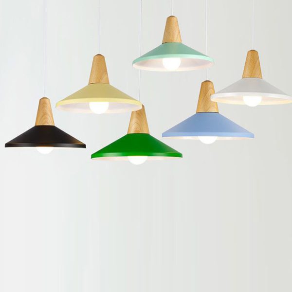 Modern Minimalist Round Cone Trapezoid Iron Wood 1-Light Pendant Light For Living Room - Image 14