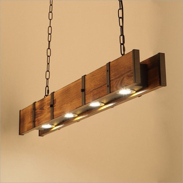Traditional Vintage Solid Wood Long Bar LED Island Light Chandelier For Dining Room - Image 5
