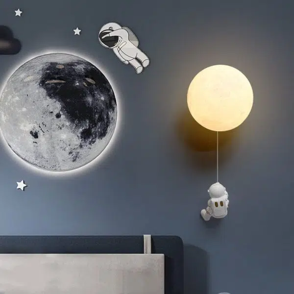Contemporary Creative Orb Astronaut Iron Resin 1-Light Wall Sconce Lamp For Bedroom - Image 9