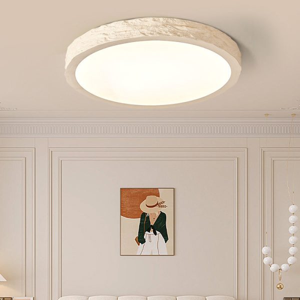Modern Minimalist Round Stone Grain Resin Iron LED Flush Mount Ceiling Light For Bedroom - Image 2