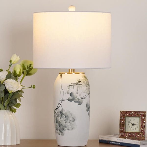 Modern Chinese Ink Painting Ceramic Fabric 1-Light Table Lamp - Image 2
