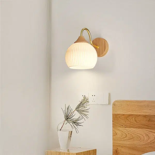 Nordic Striped Glass Round Log Wood 1-Light Wall Sconce Lamp - Image 23