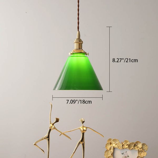 Contemporary Retro Green Cone Glass Copper 1-Light Pendant Light For Living Room - Image 5