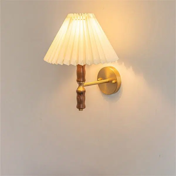 Japanese Vintage Walnut Pleated Umbrella 1-Light Wall Sconce Lamp - Image 2