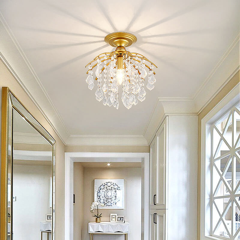 01-f66d9163-7bd3-4278-a446-e5bbcfaa3c89.jpg Scandinavian Modern Round Iron Crystal 1-Light Semi-Flush Mount Ceiling Light - Image 1