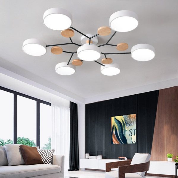 Contemporary Scandinavian Round Molecule Branch Design LED Semi-Flush Mount Ceiling Light For Living Room - Image 2