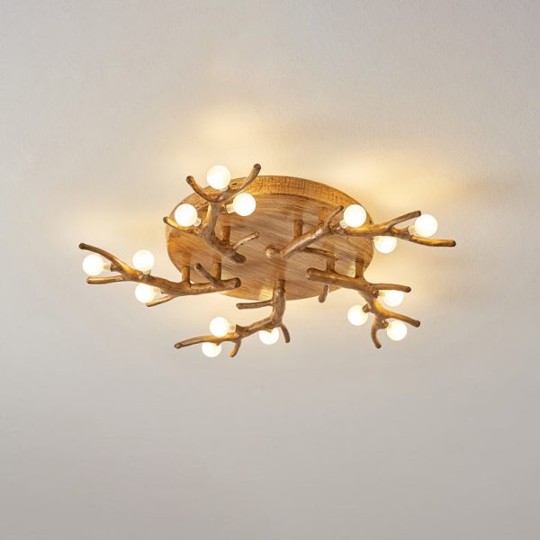 Contemporary Scandinavian Polymer Tree Branch Texture Glass Ball Shade 9/12/15-Light Semi-Flush Mount Ceiling Light For Living Room - Image 16