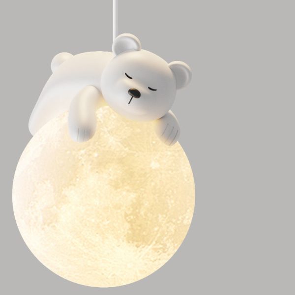 Contemporary Creative Resin Animal Rabbit Moon 1-Light Kids Pendant Light For Living Room - Image 9