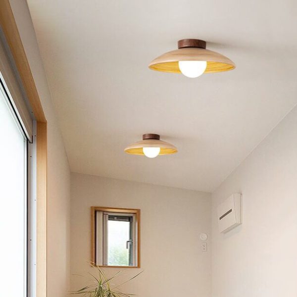 Japanese Wabi-Sabi Faux Woodgrain Flying Saucer Design 1-Light Semi-Flush Mount Ceiling Light - Image 3