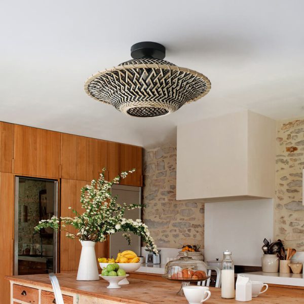 Chinese Zen Bamboo Weaving Flying Saucer Shape 1-Light Semi-Flush Mount Ceiling Light - Image 8