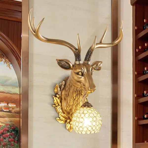European Retro Deer Head Resin 1-Light Wall Sconce Lamp - Image 16