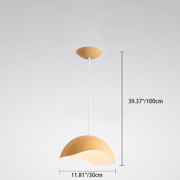 Contemporary Scandinavian Wood Grain Iron Dome Wave LED Pendant Light For Dining Room - Image 7