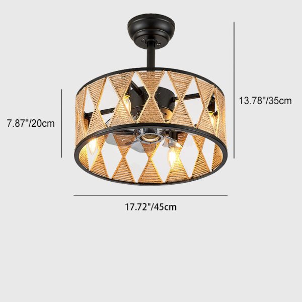 Industrial Round Twisted Rope Iron 4-Light Downrods Ceiling Fan Light - Image 4