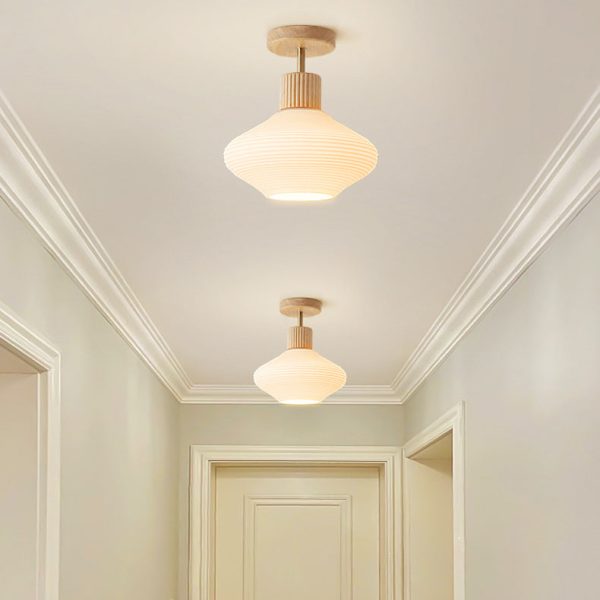 Nordic Log Striped Glass Oval 1-Light Semi-Flush Mount Ceiling Light - Image 15