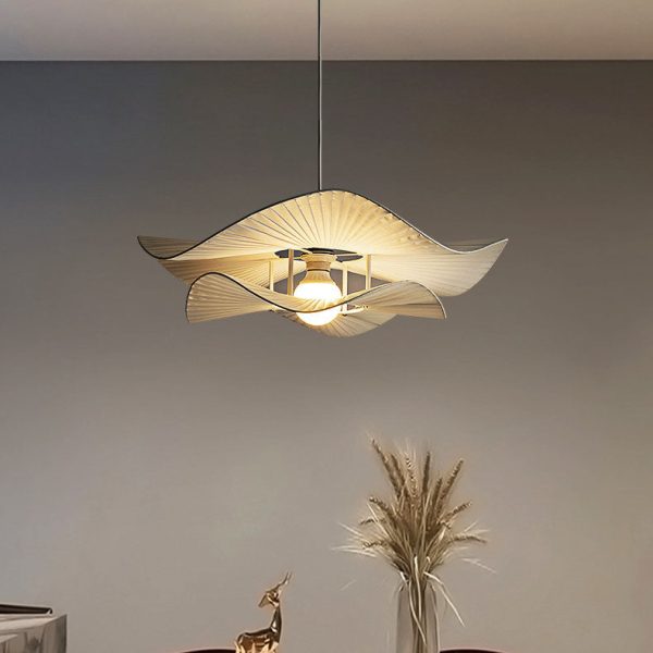 Modern Minimalist Irregular Wave Round Iron Fabric 1-Light Pendant Light For Living Room - Image 6