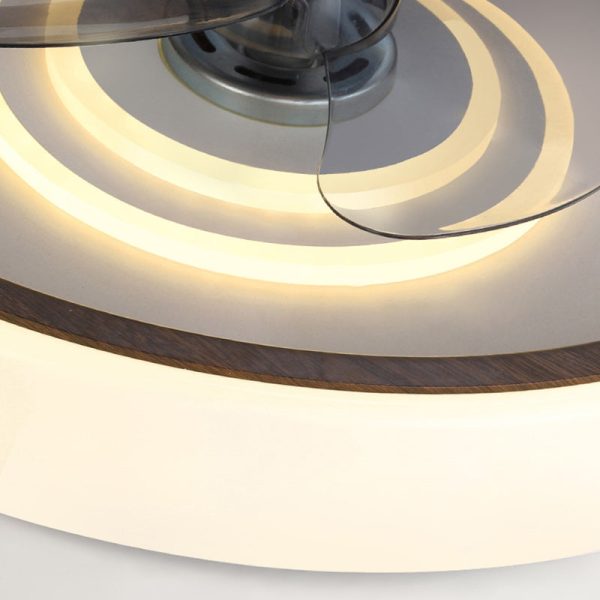 Modern Minimalist Round Wood Grain Aluminum Acrylic LED Flush Mount Ceiling Fan Light For Bedroom - Image 6