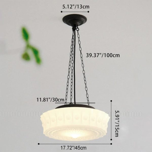French Vintage White Jade Glass Stripes Round Drum LED Semi-Flush Mount Ceiling Light - Image 10