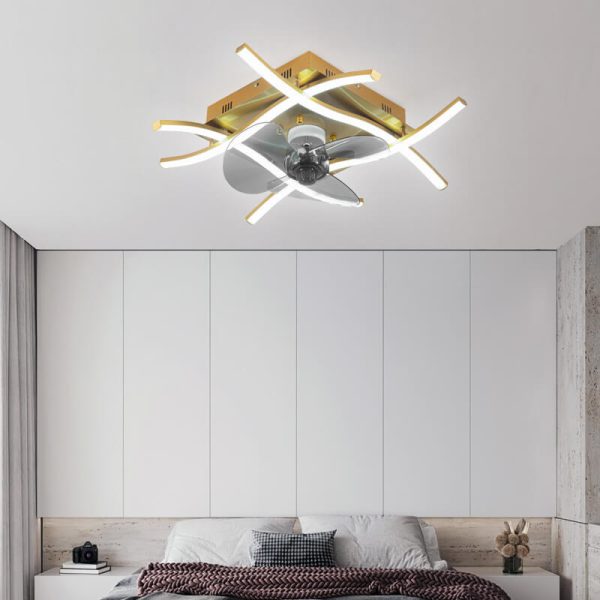 Modern Minimalist Square Aluminum Corrugated Inverter LED Flush Mount Ceiling Fan Light - Image 11