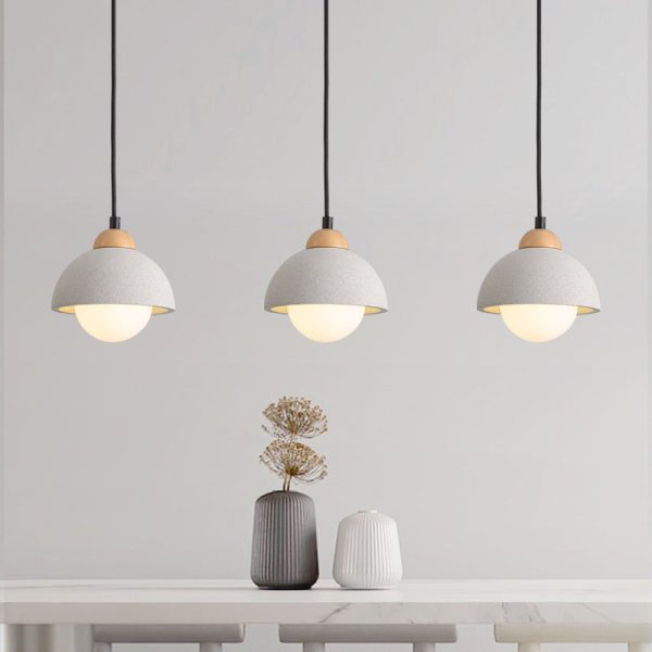 Contemporary Scandinavian Cement Dome Glass Shade 1-Light Pendant Light For Bedroom - Image 11