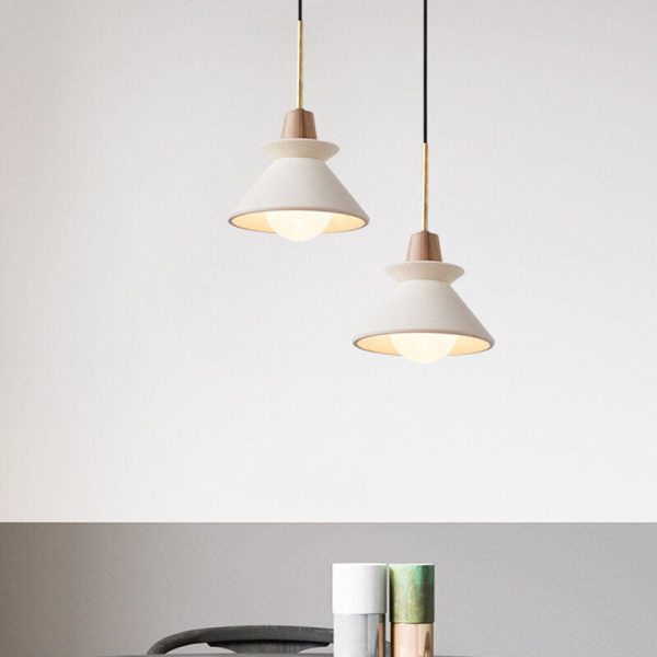 Nordic Minimalist White Cement 1-Light Tapered Pendant Light - Image 9