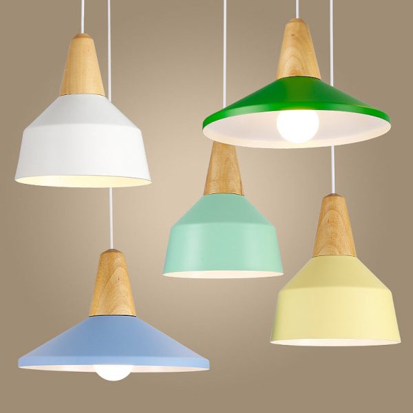 Modern Minimalist Round Cone Trapezoid Iron Wood 1-Light Pendant Light For Living Room - Image 15