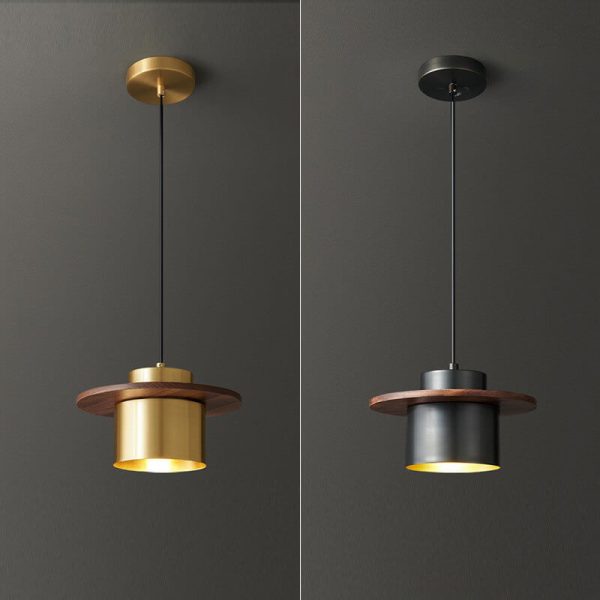 Nordic Luxury Walnut Brass Column 1-Light Pendant Light - Image 5