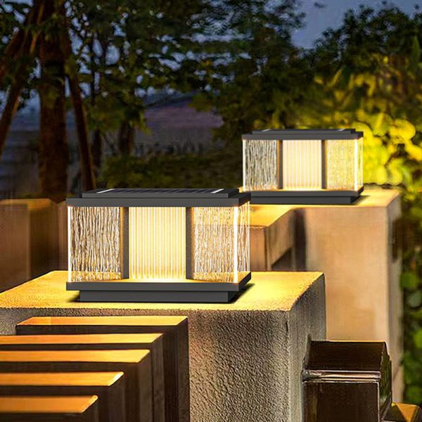 Modern Simplicity Aluminum Square Water-Rippled Glass LED Waterproof Solar Post Lamp Lawn Light For Garden - Image 3
