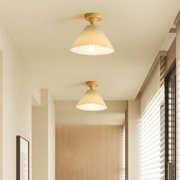 Japanese Simple Log Pleated Umbrella Cone 1-Light Semi-Flush Mount Ceiling Light - Image 14