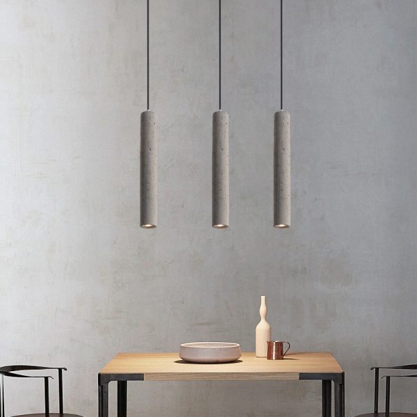 Contemporary Industrial Cylindrical Rough Texture Cement 1-Light Pendant Light For Living Room - Image 14