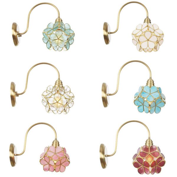 European Tiffany Vintage Brass Glass 1-Light Wall Sconce Lamp - Image 16