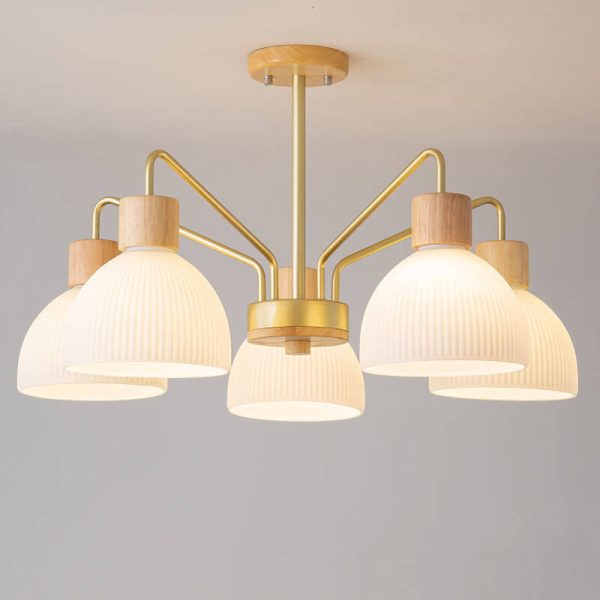 Nordic Vintage Wooden Glass Dome Shade 3/5 Light Chandelier - Image 11