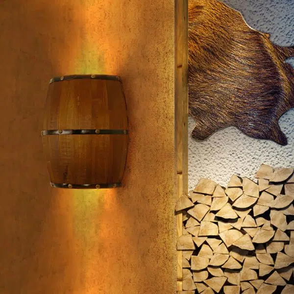 Industrial Vintage Half Barrel Wood 2-Light Wall Sconce Lamp - Image 10