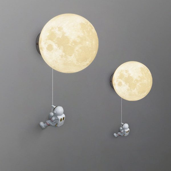 Contemporary Creative Orb Astronaut Iron Resin 1-Light Wall Sconce Lamp For Bedroom - Image 2