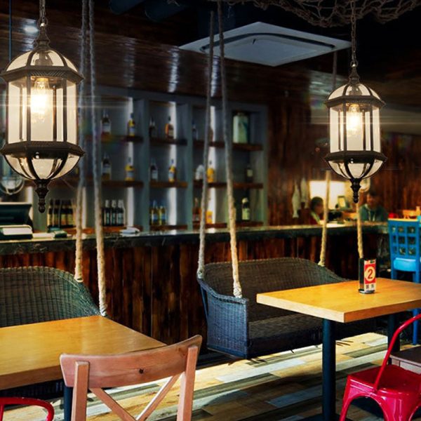 Contemporary Retro Hexagonal Lantern Glass Aluminum 1-Light Waterproof Pendant Light For Outdoor Patio - Image 22