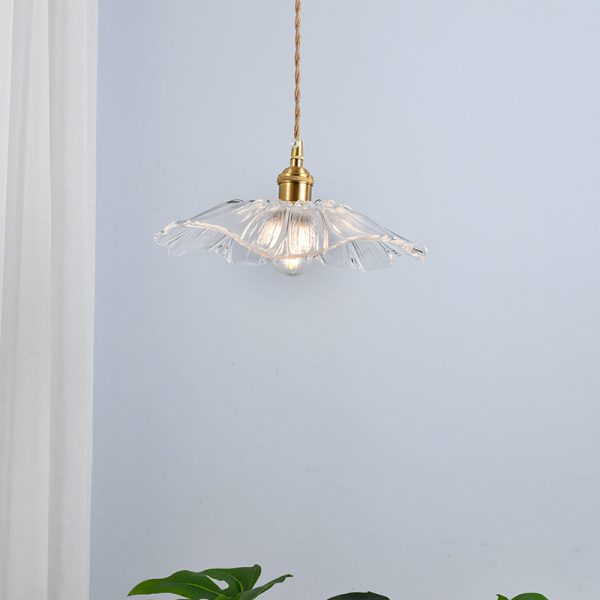 Nordic Vintage Clear Glass Flower Shape Brass 1-Light Pendant Light - Image 21