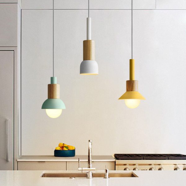 Contemporary Scandinavian Irregular Round Cylinder Iron Wood 1-Light Pendant Light For Living Room - Image 12