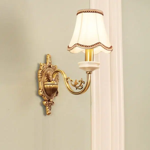 European Luxury Fabric Brass Carved 1/2 Light Wall Sconce Lamp - Image 3