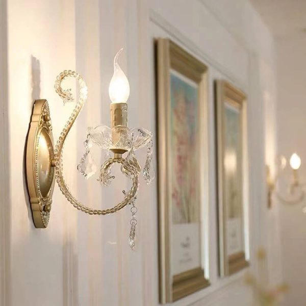 European Vintage Crystal Candelabra 1/2 Light Wall Sconce Lamp - Image 9