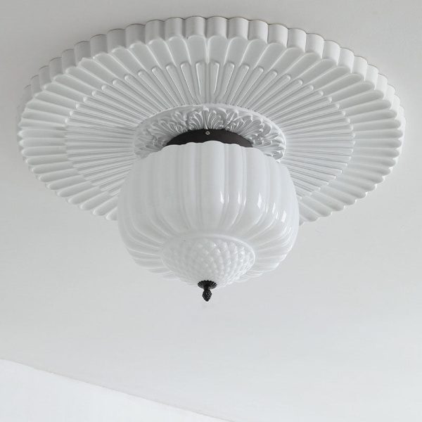 Modern Art Deco Iron Pumpkin Glass Shade 3-Light Flush Mount Ceiling Light For Living Room - Image 12