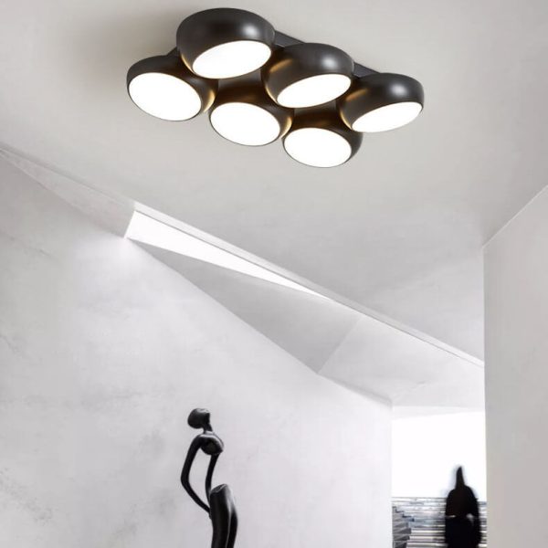 Scandinavian Modern Minimalist Iron Plastic Round LED Semi-Flush Mount Ceiling Light - Image 3