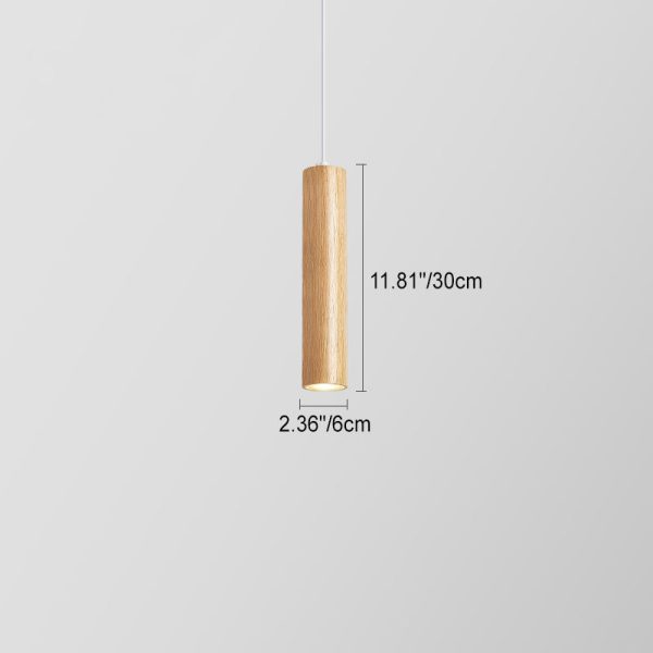 Modern Minimalist Rubberwood Cylinder Spotlight LED Pendant Light For Bedroom - Image 5