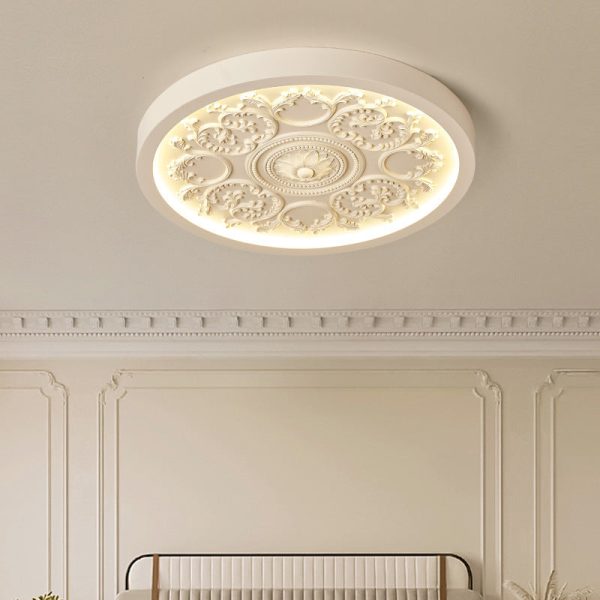 Modern Minimalist Carved Iron Resin Acrylic LED Flush Mount Ceiling Light For Bedroom - Image 2